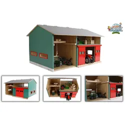 KidsGlobe Werkstatt mit Lagerraum 1:32 Dach aufklappbar Tore beweglich, 41x54x32
