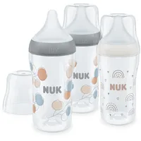 NUK Perfect Match Babyflaschenset | Ab 3 Monate | Passt sich dem Baby an | Temperature Control | Anti-Colic | 260 ml | BPA-frei | Silikontrinksauger, Medium | Regenbogen und Zweig | 3 Stück