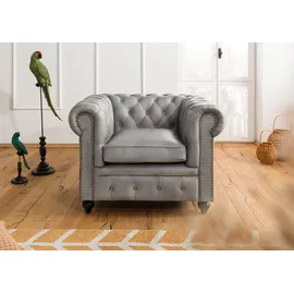 Massivmoebel24 Sessel Chesterfield Leder 105 x 75 x 82 cm Grau