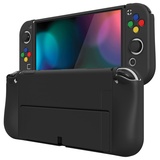 PlayVital ZealProtect Weiche Schutzhülle für Nintendo Switch OLED Konsole Joy Con, Case Hülle Cover Zubehör für Nintendo Switch OLED mit Sticks Kappen & ABXY Richtungstastenkappen(Schwarz)