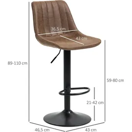 Homcom 2er-Set Barhocker Höhenverstellbarer Barstuhl Tresenstuhl mit Fußstützen - Braun
