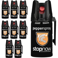 stopnow - 9er Set Pfefferspray & KO-Spray für Selbstverteidigung, Bären & Hunde-Abwehr - Pepper Jet-Sprüh-Strahl - Abwehrspray klein - Tier-Abwehr-Spray, Bärenspray & Verteidigungsspray für Unterwegs