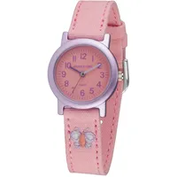 Jacques Farel Öko-Kinderuhr Mädchen Armbanduhr mit Textilband aus Bio-Baumwolle Analog Quarz Rosa Schmetterling