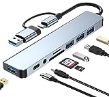 USB C Hub, USB 3.0 Hub, USB C Dock, 8 in 1 USB C Docking Station mit 3.5 Audio Port, 1USB 3.0, 3USB 2.0, SD/TF, Multiport Adapter für Telefon, PC, Laptop, Mac, iPad, Steam Deck, Switch