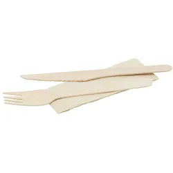 greenbox - Holz-Besteck-Sets Messer, Gabel & Serviette, 16 cm, biobeschichtet, 250 St.