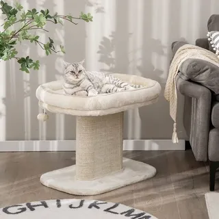 Costway Kratzbaum Klein, 50cm hoch, Katzenbaum mit weicher Plüschsitzfläche & Sisal-Kratzsäule & Ball, Katzenkratzbaum Holz, Katzen Katzenmöbel Kletterbaum, Aktivitätsbaum Spielbaum (Grau)