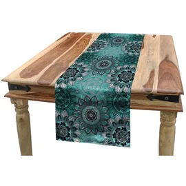 ABAKUHAUS Mandala Tischläufer, Hippie Oriental Frühling, Esszimmer Küche Rechteckiger Dekorativer Tischläufer, 40 x 225 cm, Taupe Schwarz Türkis