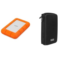 LaCie Rugged Mini, 4 TB, tragbare Externe Festplatte, 2.5 Zoll, USB 3.0, Mac & PC, Modellnr.: LAC9000633 & Amazon Basics Universaltasche für elektronische Kleingeräte