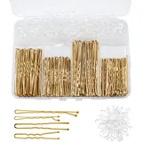 200 Stück Haarnadeln Bobby Pins Gold, Haarklammern, Hair Pins für Frauen Dame Mädchen, Haarspangen, Hair Accessories Bun Pins, für Haarschmuck, mit 100 Stück Unsichtbarer Klare Haarbänder(Gold)