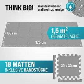 monzana MONZANA® 18x Bodenschutzmatten Fitness & Pool mit Randstücken 30 x 30 cm 1,5 qm rutschfest Eva-Schaumstoff Puzzlematte Trainingsmatten Fitnessgeräte