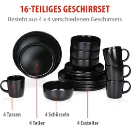 Alpina Geschirrset 16-tlg. 4 Personen schwarz