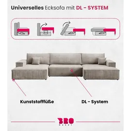 bromarkt Ecksofa PABLO U Schlaffunktion, Bettkasten U-Form 398x148x85cm Beige, - Beige