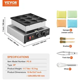 Vevor Mini-Pfannkuchenmaker kommerzielle Dutch mini Pfannkuchen Maschine, 9 Stk., 76 mm Durchmesser, Dorayaki-Backmaschine, 850 W, Temperatur- und ... - Silber