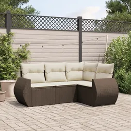 vidaXL 4-tlg. Garten-Sofagarnitur mit Kissen Braun Poly Rattan