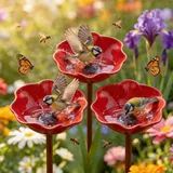 Skeadex Vogeltränke Stehend Gartenstecker Metall,Blume Bienentränke Insektentränke Garten Vogeltränke Winterfest Vogelbad mit Futterschale Vogelfutterstation Wassertränke für Garten Hof Terrasse (D*3)