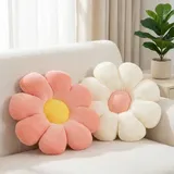 FSRONGXI 2 Stück BlumeKissen, Daisy Blume Bodenkissen Niedliches Kuschelkissen Tatami Sitzkissen Boden Zierkissen Dopamine Decor für Zimmer Schlafzimmer Sofa Stuhl Car Home (Rosa und Weiß)