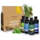 AllgäuQuelle Naturprodukte Saunaaufguss Genuss Saunaduft Set Lemongrass, Orange, Bergamotte, Eukalyptus, Zirbe, Kiefer,Salbei,Minze