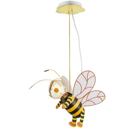 GLOBO Hängelampe Kinderzimmer Pendelleuchte Biene Led Schlafzimmerlampe Junge Mädchen, Metall schwarz gelb, Led 7w 700lm 2700k warmweiß, Lxbxh 36x25x120 cm
