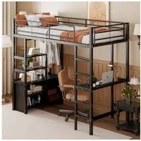 STILVORA Hochbett erwachsene 90×200 mit Schreibtisch,Jugendbett mit USB,ohne matratze (mit Schreibtisch, USB-Anschluss, Stauraumregale & Geländer, für Kinder & Jugendliche 90x200 cm) Ohne Matratze