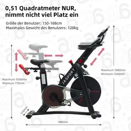 JASPORT Smart Indoor Speedbike S3, leise Heimtrainer, Magnetbremssystem, App mit Trainingskursen, Kinomap & Zwift kompatibel, inkl. Pulsgurt - Schwarz/Weiß