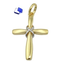 unbespielt Kreuzanhänger Anhänger Kreuz Bicolor-Effekt glänzend rhodiniert 375 Gold 20 x 14 mm, Goldschmuck für Damen und Herren goldfarben