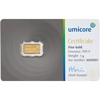 Umicore 1 Gramm Goldbarren Umicore