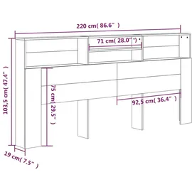 vidaXL Kopfteil mit Ablagen Betongrau 220x19x103,5 cm