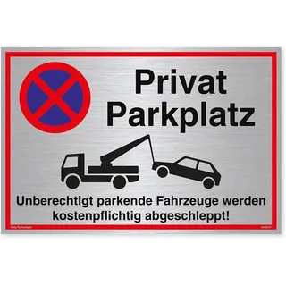 König Werbeanlagen Schild Privatparkplatz silber | stabiles Alu-Schild mit UV-Schutz 30 x 20 cm