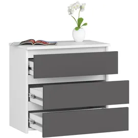 akord furniture factory Akord Nachtschrank, Weiß, Grau, Nachbildung, 3 Schubladen, Rechteckig,Rechteckig, 60x57x35 cm, Schlafzimmer, Nachttische