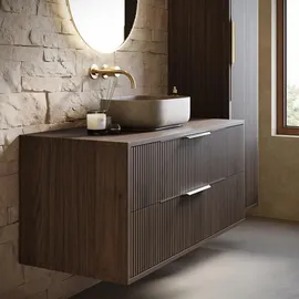 Badplaats Waschbeckenunterschrank Rimini 100 x 46 cm Walnuss Braun - Hängender Badezimmerschrank mit 2 Teile