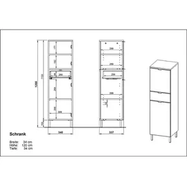 Germania Mauresa Büroschrank 34 x 120 x 34 cm Graphit/Grandson-Eiche-Nb.