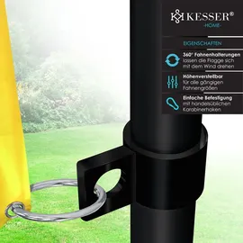 Kesser KESSER® Teleskop Fahnenmast Aluminium 6,30m Bodenhülse 60cm inkl Deutschlandfahne Höhenverstellbar Flaggenmast Mast Deutschland Flagge Alu
