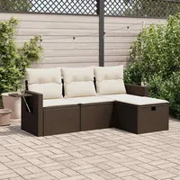 VidaXL 4-tlg. Garten-Sofagarnitur mit Kissen Braun Poly Rattan