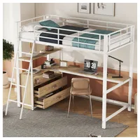 XDeer Hochbett Hochbett,Eisenrahmenbett, praktische Schubladen, stilvoller L-förmiger Schreibtisch, Laminatdesign, Ohne Matratze, 90*200cm weiß