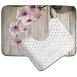 BWWHCCTI Badezimmerteppich-Set mit Orchideen-Druck, niedliche, rutschfeste, saugfähige Badematte, 2-teilig, Badteppiche und U-förmiger WC-Vorleger