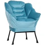 Homcom Sessel Wohnzimmer Loungesessel Gepolstert Relaxsessel mit Seitentasche, Stahlbeine Polstersessel mit Samtoptik, Einzelsessel für Schlafzimmer, Blau