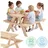bellabino Inny Kindersitzgruppe für 4 Kinder – Kindertisch mit 2 Bänken – Sitzbank Outdoor – Picknicktisch aus Kiefer, unbehandelt – Kinderbank für Garten – Gartenmöbel, Gartentisch Bank ab 2 Jahren