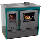 Hosseven Kaminofen mit Backfach und Herdplatte 4050 Lotus Classic Grün Holzofen Grün, 11 kW, Dauerbrand, Holz Ofen Mehrfachbelegung Kamin Heizofen Küchenherd