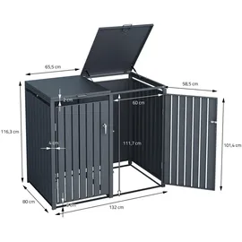 ML-Design Mülltonnenbox 2Er für 2 Tonnen 240L 132x80x116,3 cm Anthrazit Stahl