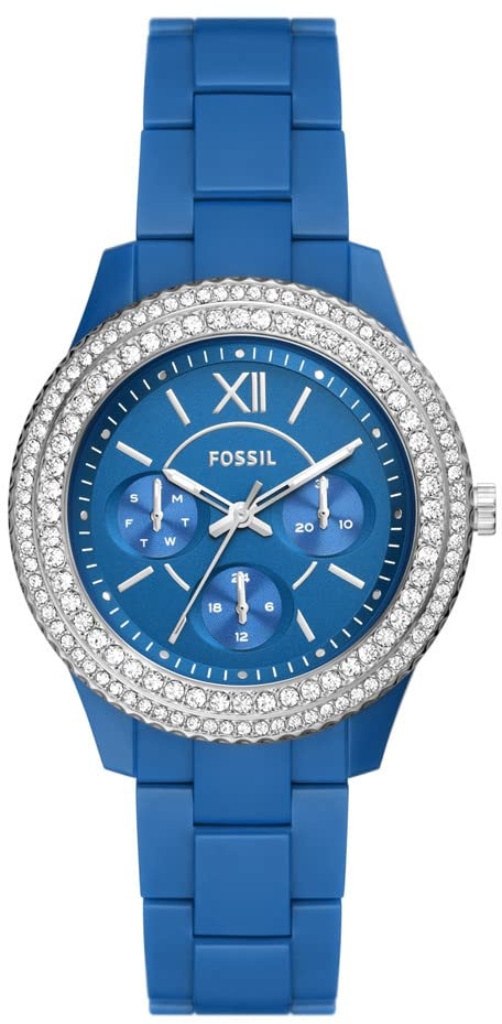 Fossil Uhr für Damen Stella, Multifunktionswerk, 37mm blaues ProPlanet Kunststoffgehäuse mit ProPlanet Kunststoffarmband, ES5193