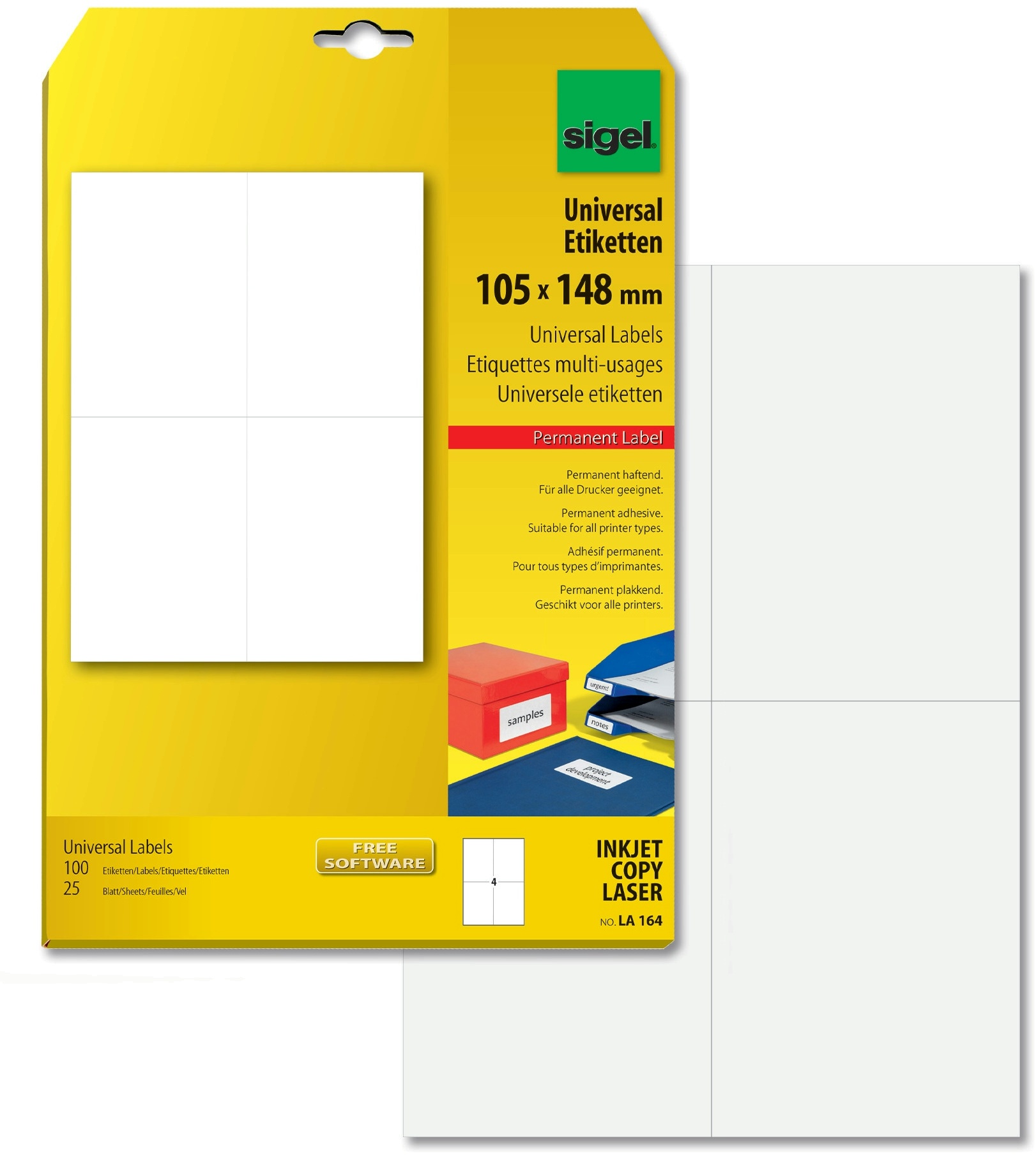 Sigel LA164 Universal-Etiketten, 105 x 148 mm, weiß, 100 Etiketten