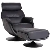 MCW Relaxsessel mit Hocker MCW-K99, Fernsehsessel Sessel, Wippfunktion drehbar, Metall Echtleder/Kunstleder ~ schwarz