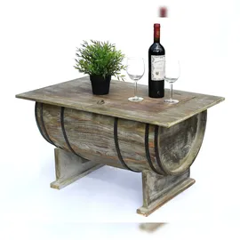 DanDiBo Ambiente DanDiBo Couchtisch Wohnzimmer Vintage halbiertes Weinfass 5084-H 80 cm Tisch aus Holz Beistelltisch Weinregal Fass Bar