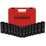 CASOMAN Schlagschrauber Nüsse Set 1/2", 14 Stück, 10-24mm, Chrom-Vanadium-Stahl (CR-V), Metrisch