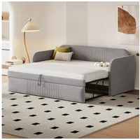 MODFU Schlafsofa Polsterbett Kinderbett Einzelbett, Ausziehbares Gästebett 90/180x190 cm, mit vertikalen Streifen, mit Lattenrost, ohne Matratze grau