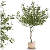 Tectake tectake® Künstlicher Olivenbaum, verschiedene Größen, mit viel Volumen, stabiler Kunststoff-Blumentopf