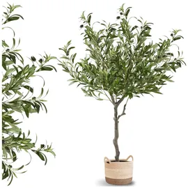 Tectake tectake® Künstlicher Olivenbaum, verschiedene Größen, mit viel Volumen, stabiler Kunststoff-Blumentopf
