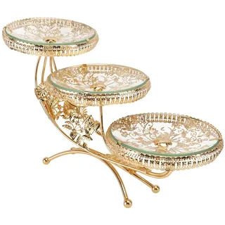 Cabilock Muffin Obst Etagere 3 Etagen Tortenständer Glas Metall Kuchenständer Tortenplatte Obstschale Dessert Cupcake Ständer Tortentreppe für Hochzeit Tischdeko Nachmittagstee Party Deko