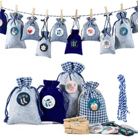 Luxuskollektion Adventskalender Stoffsäckchen zum Befüllen, Weihnachtskalender Filzsäckchen, 24 Groß