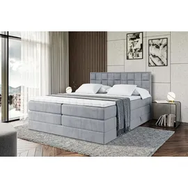 altdecor Boxspringbett mit 2 Matratzen und Topper - 180x200 cm - ZAFIRA-BZ KING - Grau Samt - Polsterbett mit, H3- und H4- Matratzen, Bettkasten un... - Grau